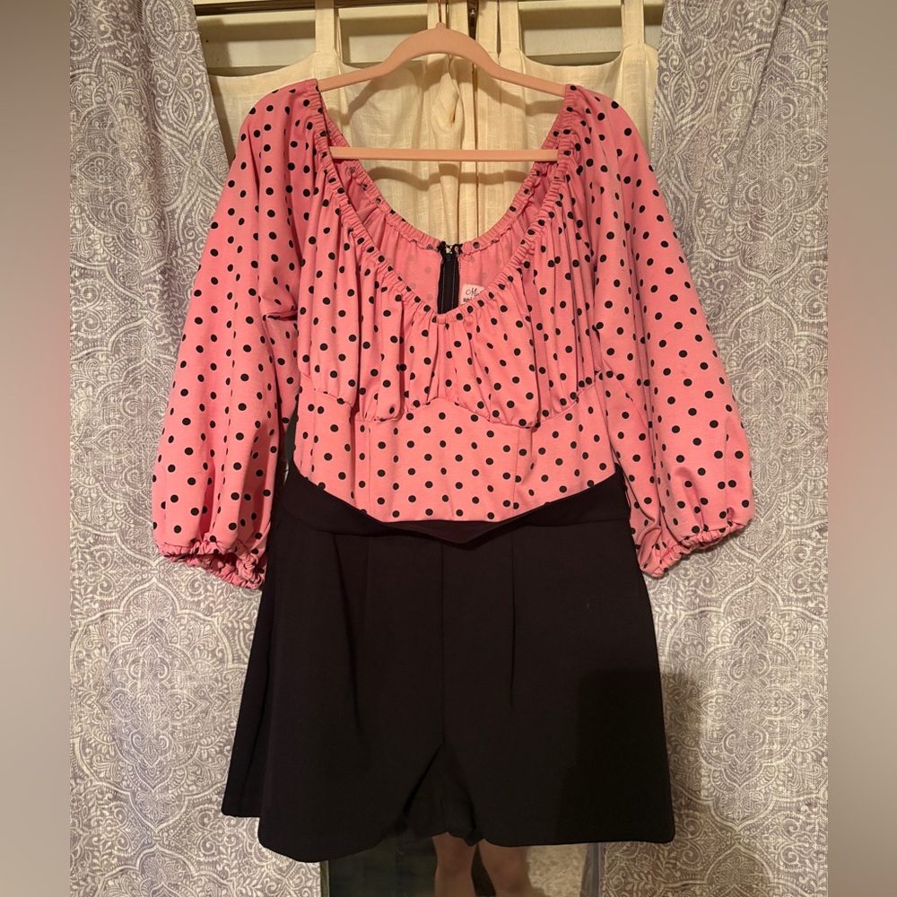 Micheline Pitt For Unique Vintage Dotted Pink Palace Playsuit 3XL